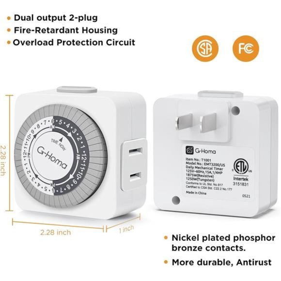 Timers, 24 Hour Indoor Plug-in Mechanical Timer 2 Prong 2 Pack - Picture 4 of 6